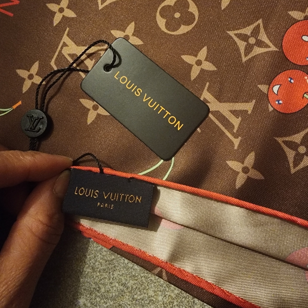 Cherry Print Scarf in Brown and Red - Picture 9 of 10